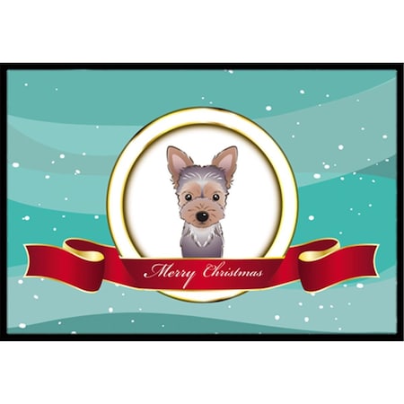 Jensendistributionservices Yorkie Puppy Merry Christmas Indoor & Outdoor Mat, 24 x 36 in. MI2556654